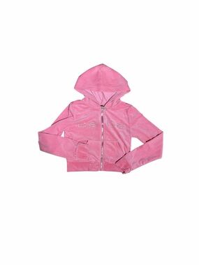 Bebe Pink Velour Rhinestone Logo Cropped Zip Up Hoodie S NWOT